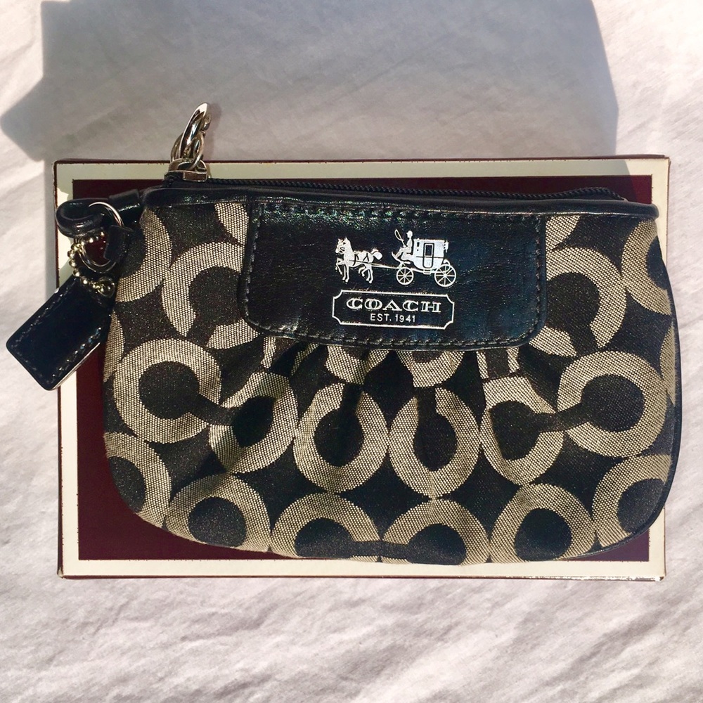 Coach Signature Wristlet Black and Grey
